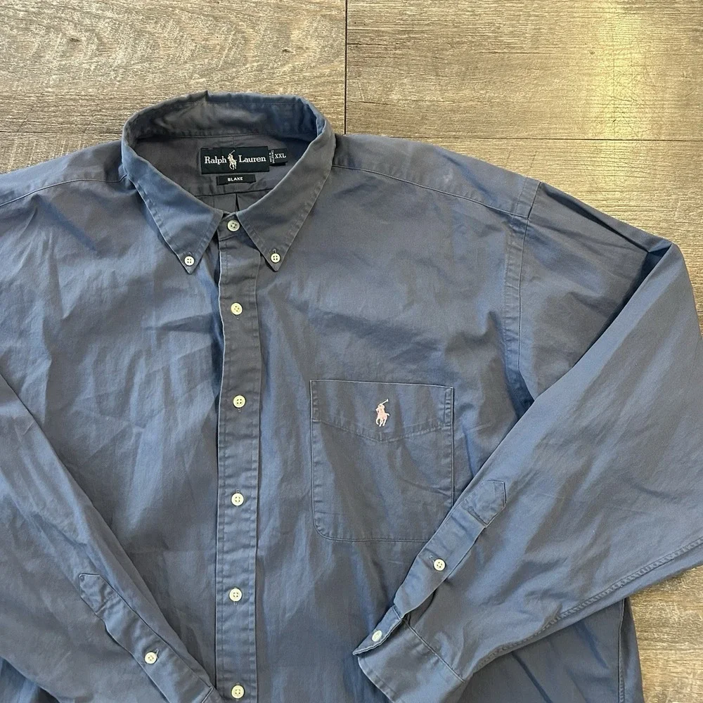 Polo Ralph Lauren Shirt Mens XXL Blue Button Up Indigo Small Pink Pony Cotton